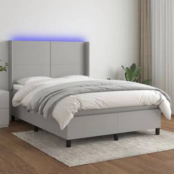 vidaXL Боксспринг легло с матрак и LED, светлосиво, 140x190 см, плат (3138149)