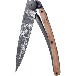 DEEJO 1gb173 tattoo black / Ултралеко джобно ножче с дръжка от екзотичен хвойнов корен (1gb173)