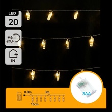 Aigostar B.V. Aigostar LED Dekoračná reťaz so štipcami 20xLED/3xAA 3,3m teplá biela AI1282