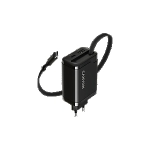 CANYON charger OnCharge 65RC Build-In Cable USB-C 65W 1xPD 1xQC EU Black (CNS-CURC65ACB) - dig