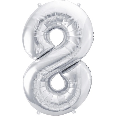 PartyDeco Fóliový balónek číslo 8 stříbrný 86 cm