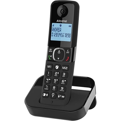 Безжичен DECT телефон Alcatel F860, монохромен осветен дисплей, адресна памет за 100 номера, 2 режима за блокиране на повиквания, черен (1015160)