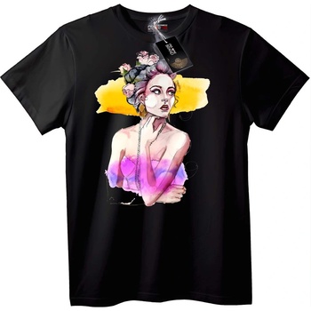 NOONEBRAND Тениска с акварелна жена и цветя - M, Black