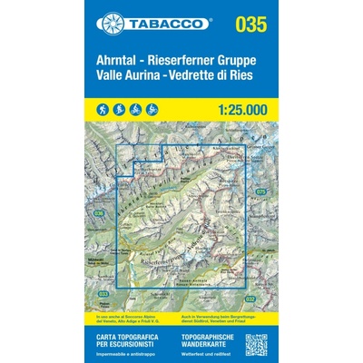 Valle Aurina, Vedrette di Ries, Ahrntal, Rieserferner Gruppe (Tabacco - 035) - turistická mapa | knihynahory.cz