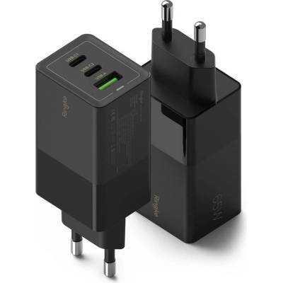 Ringke GaN Laptop Charger 65W - захранване за ел. мрежа за лаптопи, смартфони и таблети с USB-A и 2xUSB-C изходи с технология за бързо зареждане (черен)