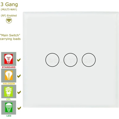 WiFi+RF Сензорен ключ за осветление - троен - 40614