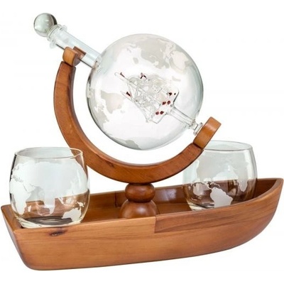 SEA Club Karafa Glóbus v dřevěné pramici dvě whiskovky 5993 750 ml
