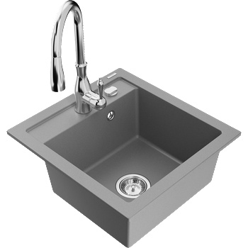 Mexen Vito мивка от гранит с 1 отделение и кухненски смесител Savita, сив - 6503-71-672601-00 (6503-71-672601-00)