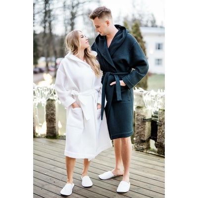Vaflový bavlněný župan s kapucí RÄTT UNISEX Black