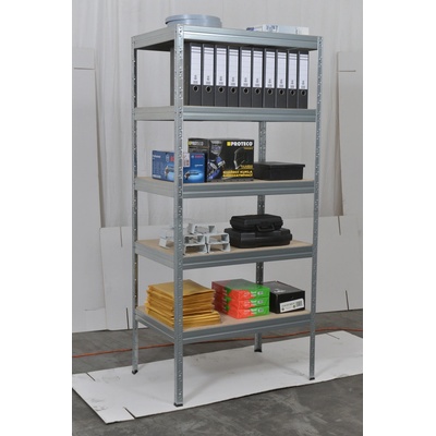 Kovona Kovový regál s policemi z MDF, 178 x 120 x 40 cm, 5 polic, nosnost až 150 kg, bez šroubů, ocel + MDF, úložný regál do sklepa, pozinkovaný