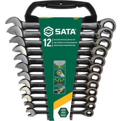 Sata Tools Očkoploché ráčnové klíče 8 ÷ 19 mm Černé, přepínací sada 12 dílů ST08044B