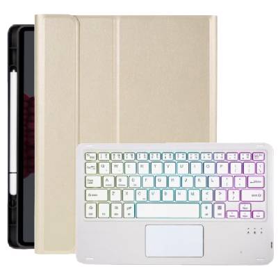 Калъф с подсветка на клавиатурата, тъчпад и място за Apple Pencil за iPad Air 4 (2020) / Air 5 (2022) / Pro 11" (2018-2022) - златно (75447)