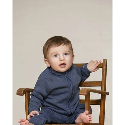 Smallstuff Merino mikina na zip pro děti modrá denim melange