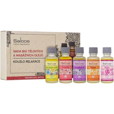 Saloos Magic of Relaxation Erotica Massage Oil 20 ml + Rose Body and Massage Oil 20 ml + Relax Body and Massage Oil 20 ml + Lavender Body and Massage Oil 20 ml + Nine Flowers Body and Massage Oil 20 m