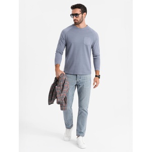 Ombre Clothing Мъжки памучни дълги ръкави с вафлено плетене и джобове - дънкова синя V8 OM-LSCL-0109 Ombre Clothing Ombre Clothing | Sin | МЪЖЕ | S
