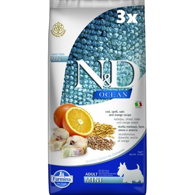 N&D Ocean Dog Adult Mini Low Grain Cod Spelt Oats & Orange 3 x 7 kg