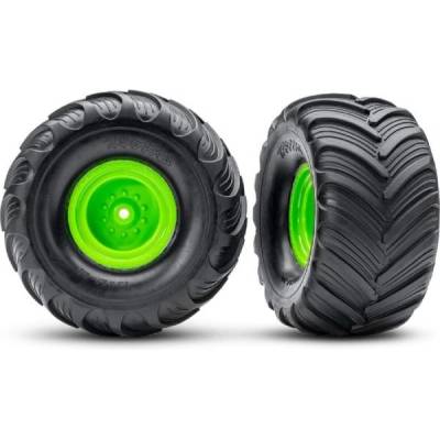 Traxxas колело 2.0/3.0", диск зелен офсет 29mm, гума Terra Groove (чифт)