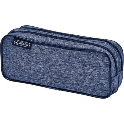 Herlitz Ученически несесер празен, двоен, 2 ципа, плетена материя, melange blue - Herlitz