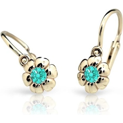 Danfil dětské náušnice kytičky C2151 ze žlutého zlata s kamínkem Mint Green zapínání brizura