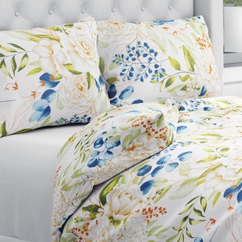 Biante bavlna obliečky Sandra SA-668 Kvety a modro-zelené listy na bielom 140x200 70x90