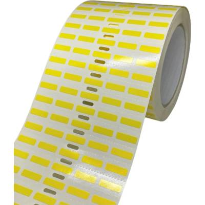Plastová Etiketa 16,5 mm x 5 mm, 5 - Produkcia, Polypropylén, Žltá, Dutinka 76 mm, 12500 ks/kotúč, Silné lepidlo, Priemer kotúča 102 mm