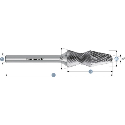 Karnasch 114025100 | Curve + KEL kužeľová zaoblená fréza priemer 12,0x28x6x73 mm, nepovlakované