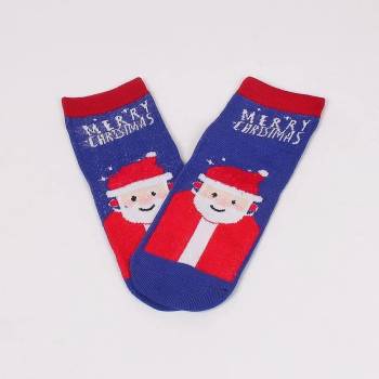 Image 1 of Детски чорапи в синьо с Дядо Коледа и надпис