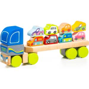 Cubika Дървена играчка, Cubika - Автовоз с колички (13418) - bright-toys