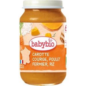 Babybio Био зеленчуково пюре Babybio - С пилешко месо, ориз и тиква, 6 м+, 200 g (3288130510027) - baby