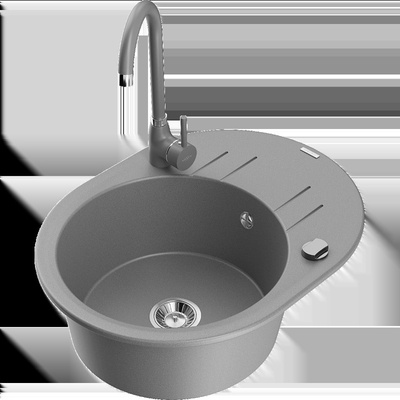 Kevin гранитна мивка с 1 отделение с отцедник и кухненски смесител Telma, сив - 6517-71-670200-71 (6517-71-670200-71)