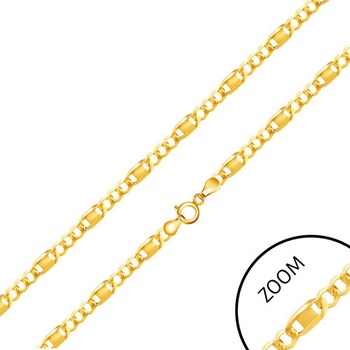 Šperky eshop Retiazka v žltom zlate tri oválne očká, podlhovasté očko s obdĺžnikom S3GG186.38