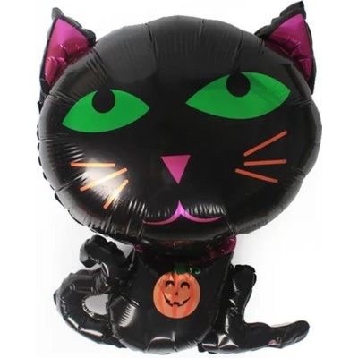 PartyDeco Fóliový balónek černozlatá kočka 48x36 cm