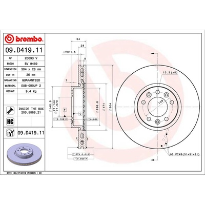 Brzdový kotouč BREMBO 09.D419.11