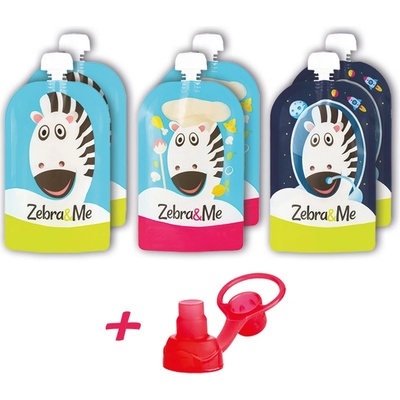 ZEBRA&ME Kapsičky na dětskou stravu na opakované použití 6 ks + náustek Kuchař-kosmonaut