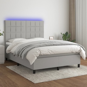 vidaXL Боксспринг легло с матрак и LED, светлосиво, 140x190 см, плат (3134869)
