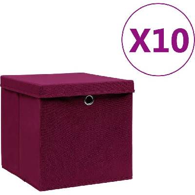 vidaXL Úložné boxy 10 ks netkaná textilie 28 x 28 x 28 cm tmavě červená s víky