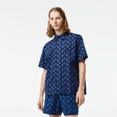 Lacoste Men's Vintage Short-Sleeve Patterned Shirt - Blue/Ethereal