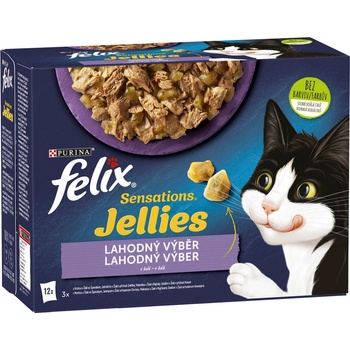 Felix Sensations Jellies jahňací makrela sleď a morčací 12 x 85 g