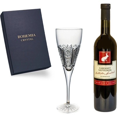 Bohemia Crystal Dárkový balíček červené víno Cabernet Sauvignon a 2 broušené sklenice brus Iris 310 ml