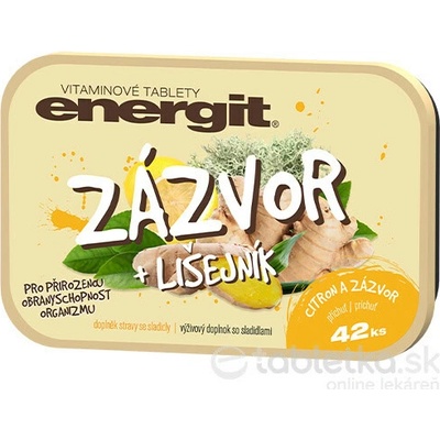 energit ZÁZVOR + LIŠAJNÍK s príchuťou citrón a zázvor 42 tabliet
