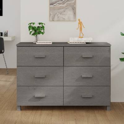 vidaXL Сайдборд HAMAR, светлосив, 113x40x80 см, борово дърво масив (340451)