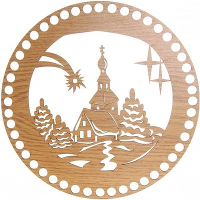 Víko na košík kruh Ø 20 cm dekor dub, kostel s kometou – Zboží Mobilmania