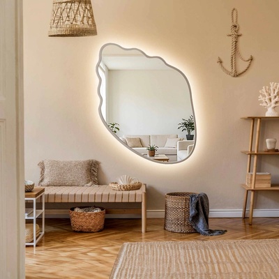 Alfaram Zrkadlo s organickým tvarom v kašmírovom ráme z MDF s podsvietením – MARIS SHELL LED V RÁME 45x55