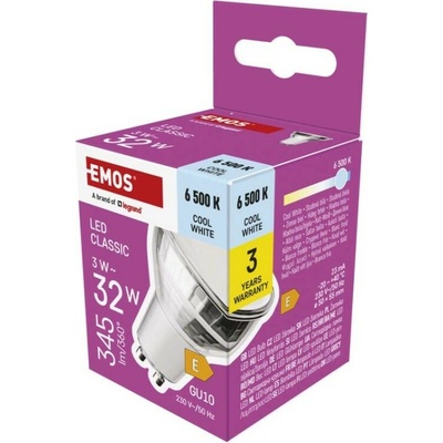 Emos LED žiarovka Classic MR16 strieborná/ GU10 3 W 32 W 345 lm Studená biela ZQ8E19