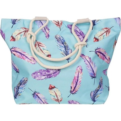 Плажна чанта в тюркоазено синьо с пера