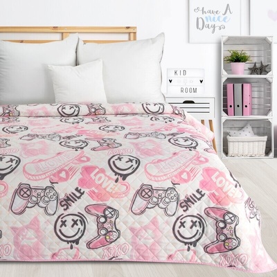 Takoy DESIGN 91 Přehoz na postel KID 16 s potiskem emotikonů prošívaný -HF-440118 170 x 210 cm