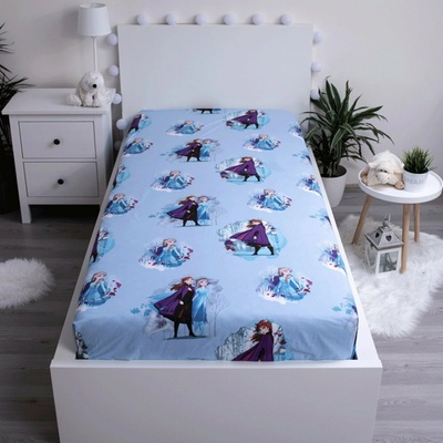 Jerry Fabrics bavlna napínací prostěradlo Frozen 2 Blue Leaves 90x200/25