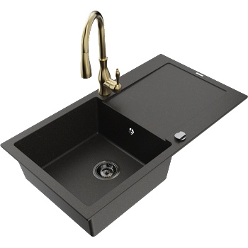 Mexen Leo гранитна мивка с 1 камера с оцекател и кухненски смесител Savita, (6501-75-672601-50-B)