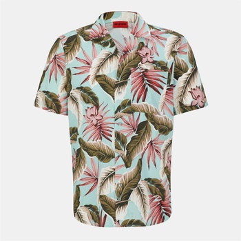 HUGO BOSS Men's Ellino Short-Sleeve Patterned Shirt - Turquoise/Aqua