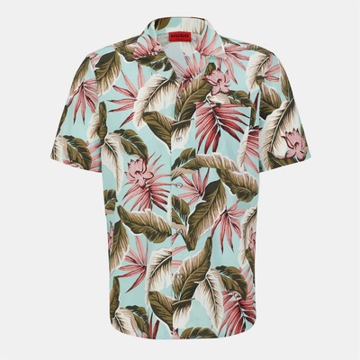 HUGO BOSS Men's Ellino Short-Sleeve Patterned Shirt - Turquoise/Aqua